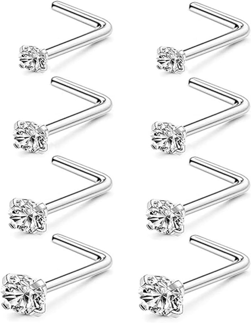Incaton 20G Stainless Steel Nose Rings for Women Nose Rings Hoops L Shaped Nose Studs Screw Nose Piercing Jewelry for Women Men Silver Rose Gold Black Rainbow - Image 1
